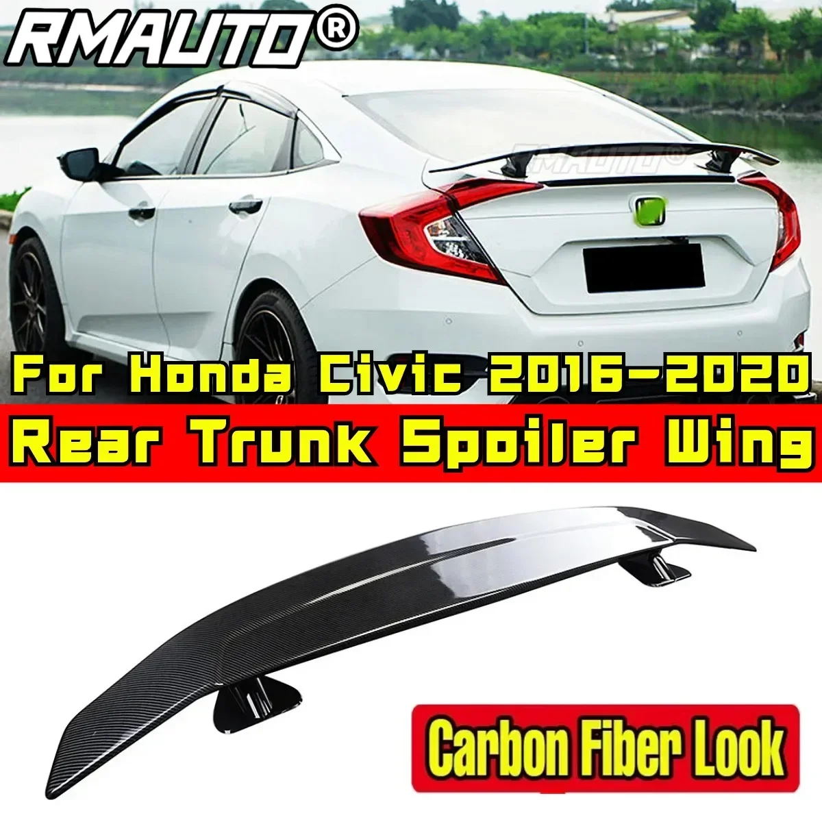 For 2016-2020 Honda Civic 10th Gen 4 Door Rear Spoiler Body Kit ABS Plastic Car Rear Trunk Spoiler Rear Trunk Wing Exterior Part