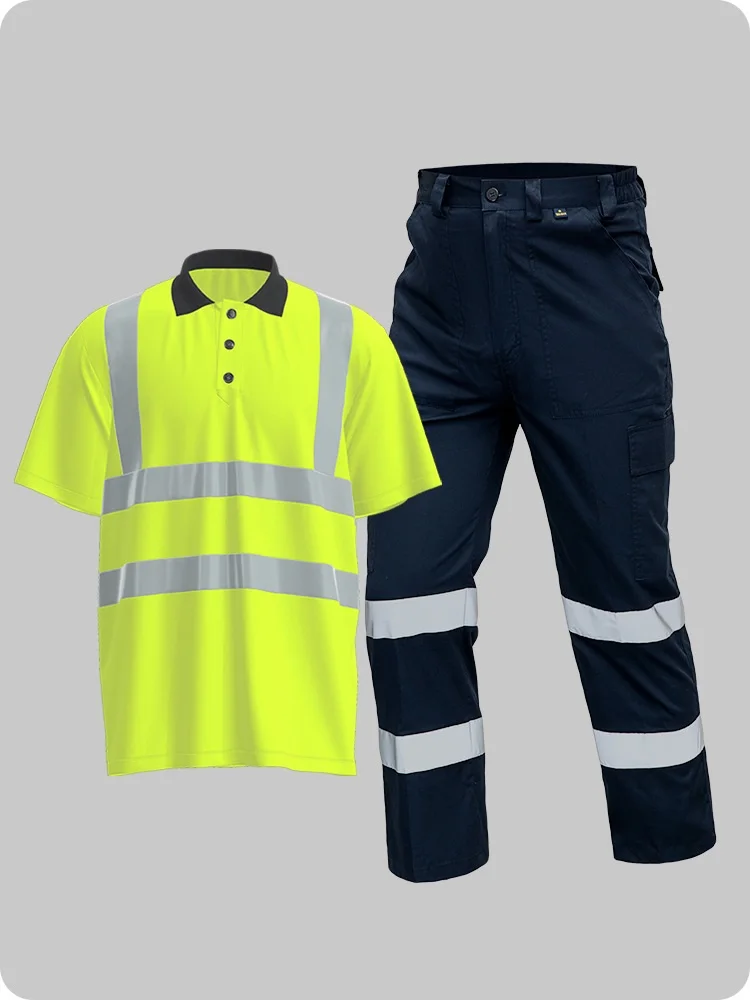 Work Shirt trousers Hi vis Men quick dry Safety Polo Shirt pants Summer Construction Workwear Reflective Stripes worker Coverall