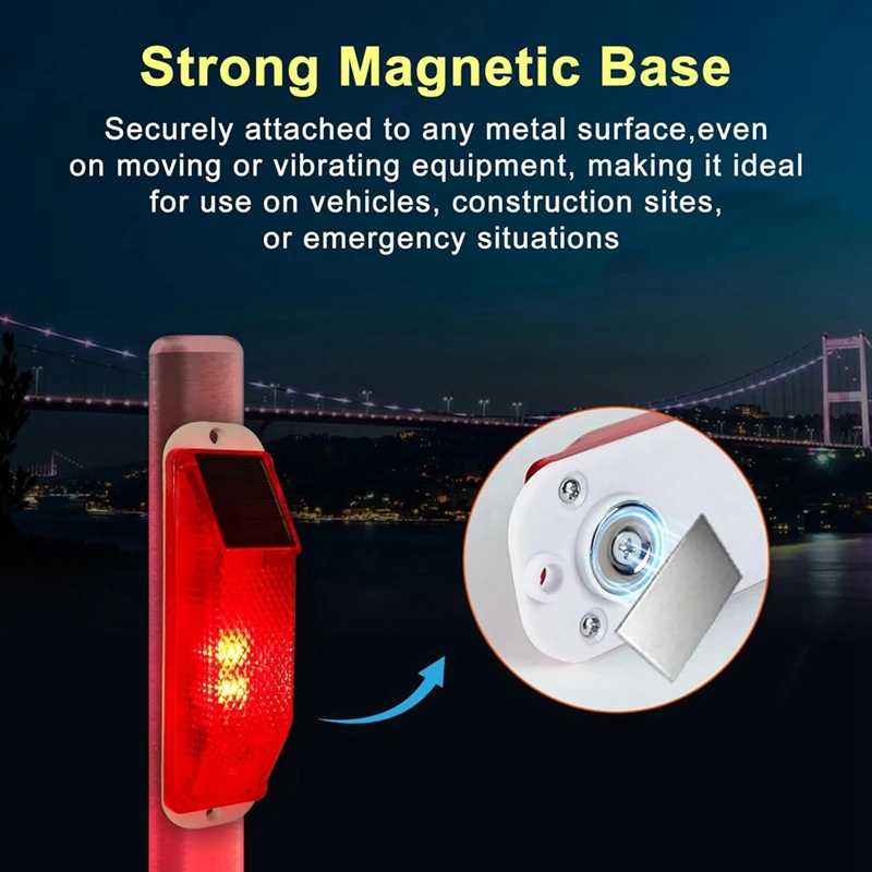 B37B-Solar Warning Lights, Bright Solar Strobe Lamp Magnetic Base, Waterproof LED Beacon Safety Light Outdoor 4 Pack