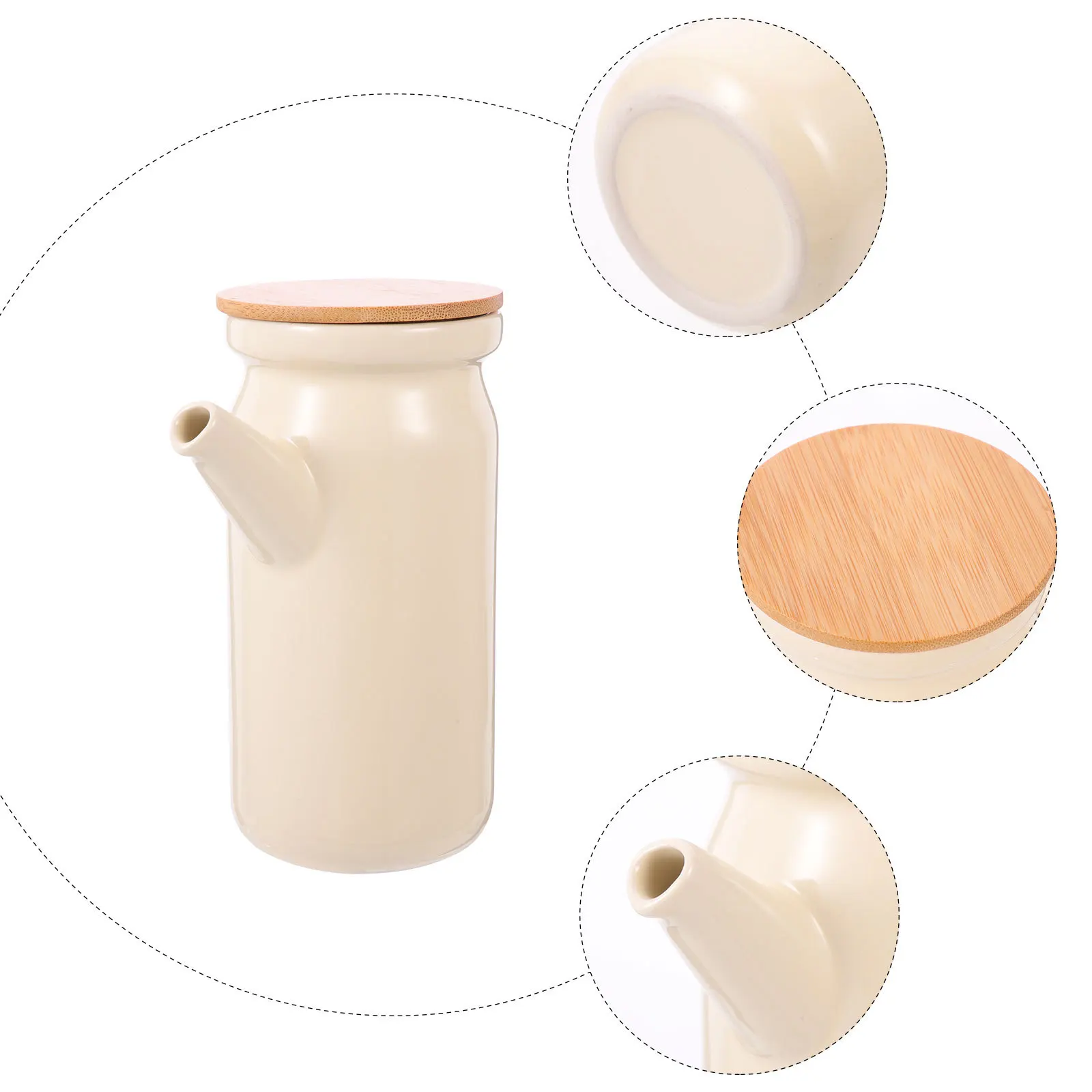 

Ceramic Soy Sauce Container Wood Lid Kitchen Oil Dispenser Decorative Vinegar Bottle Multi-Function Seasoning Jar