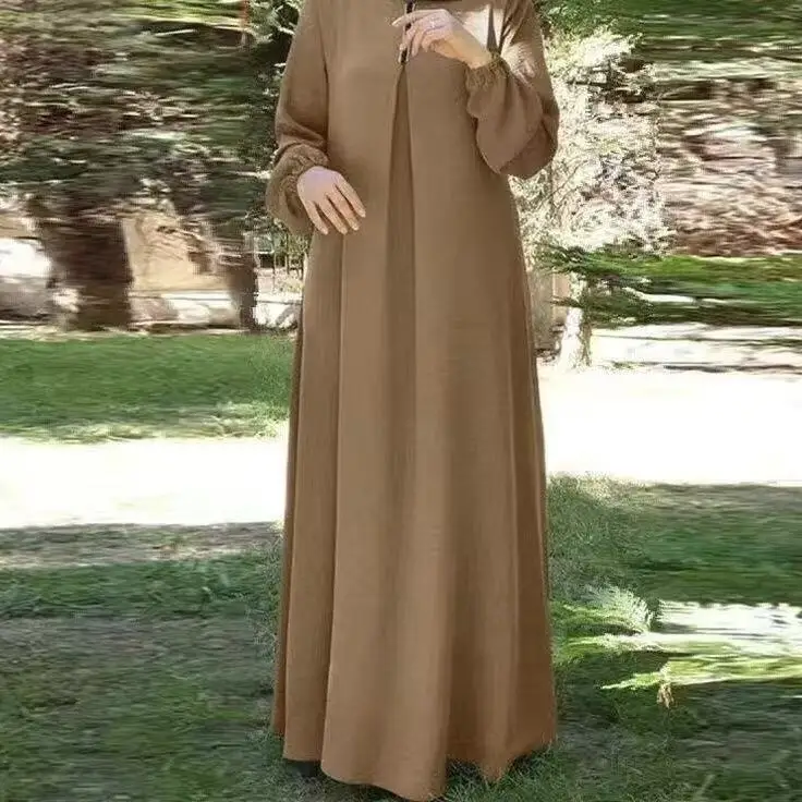 

Women's New Solid Color Long Sleeve Loose Long Dress Casual Fashion Dress Robe Abaya Ramadan Dubai Luxury Islam Elegant