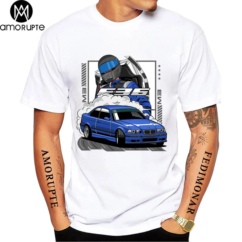 New Summer Men Short Sleeve Vintage Germany EUDM E36 M3 T-Shirt Legend Sport Car Design Boy Casual Tops Cool Man Tees White