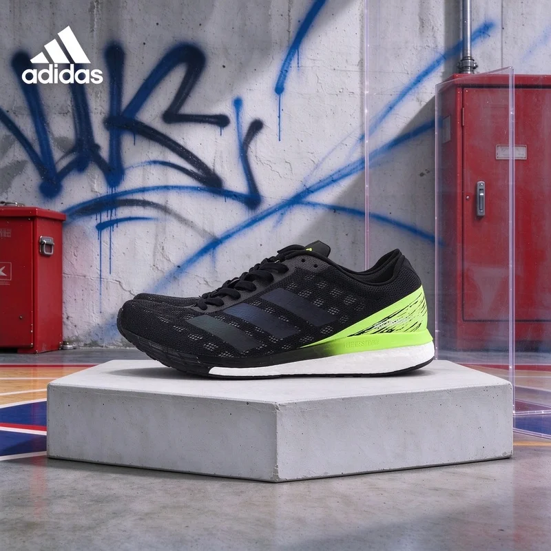 adidas Adizero Boston 9 Black Signal Green Running Shoes Lightstrike Boost Cushion Continental Sole EG4657