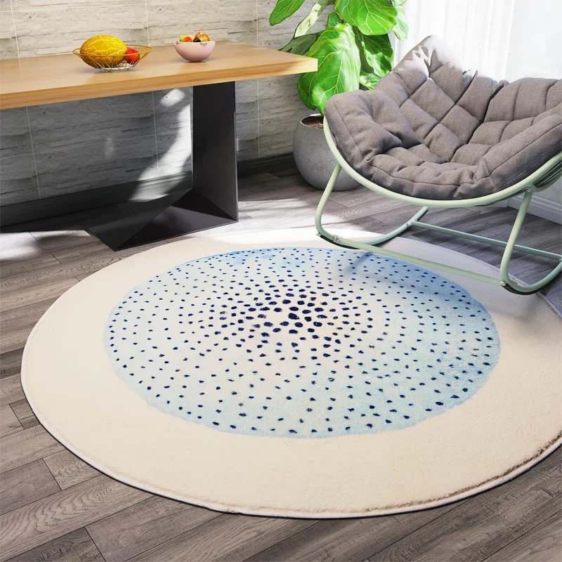 Soft Blue Round Faux Fur Rug, Scandinavian Style Ins-Inspired Floor Mat for Bedroom, Living Room or Kids' Bedside Decor