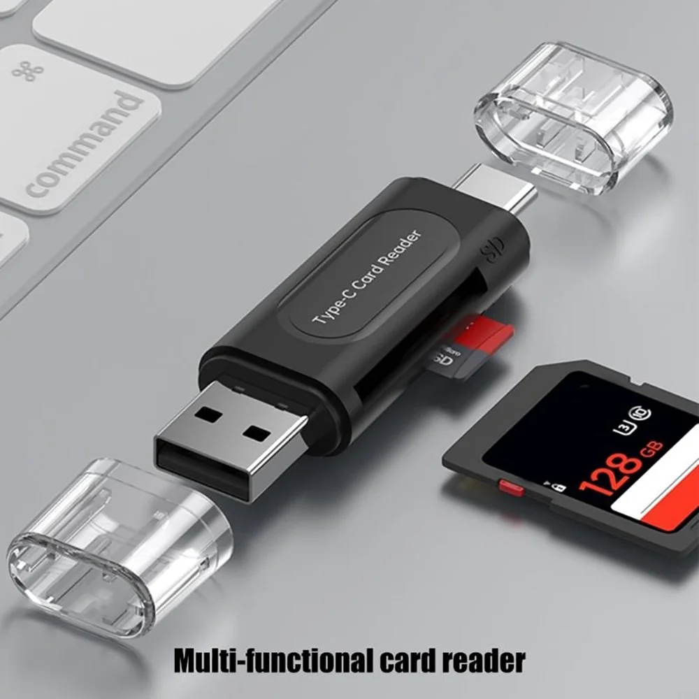 Multifunctional USB Type-C card reader 4-in-1 design supports external storage Black elastic design is suitable for Memory Stick