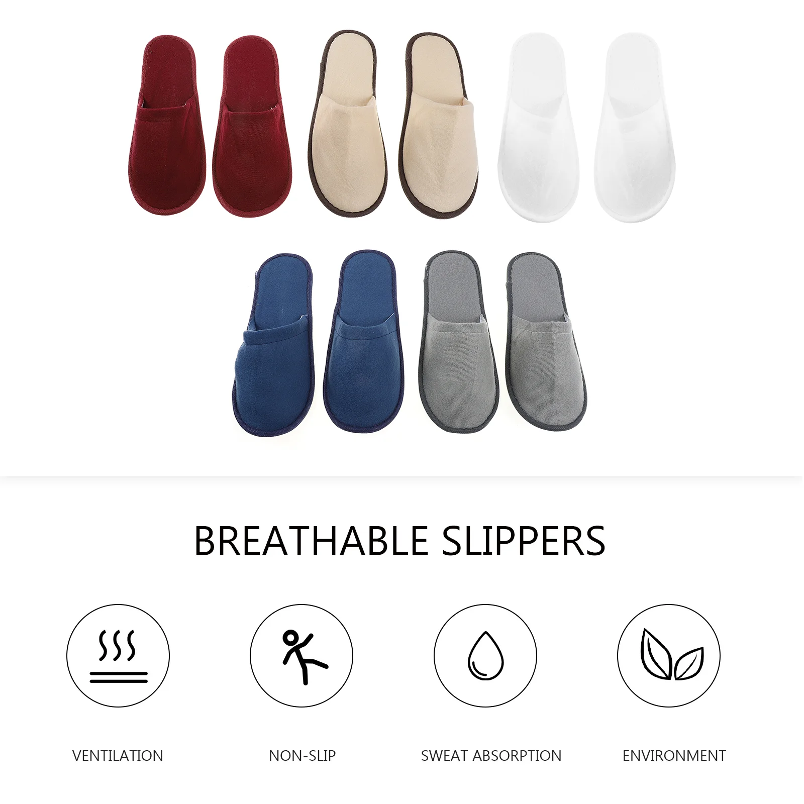 5 Pairs Disposable Slippers Hotel Shoes Brushed Cloth EVA Non Home Guest Bedroom Salon Travel Airline Use