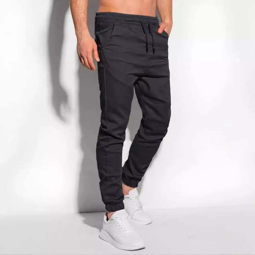 Solid Color Pants Men's Ankle-banded Jogging Trousers with Pockets for Daily Wear Outdoor Activities Solid Color for Work