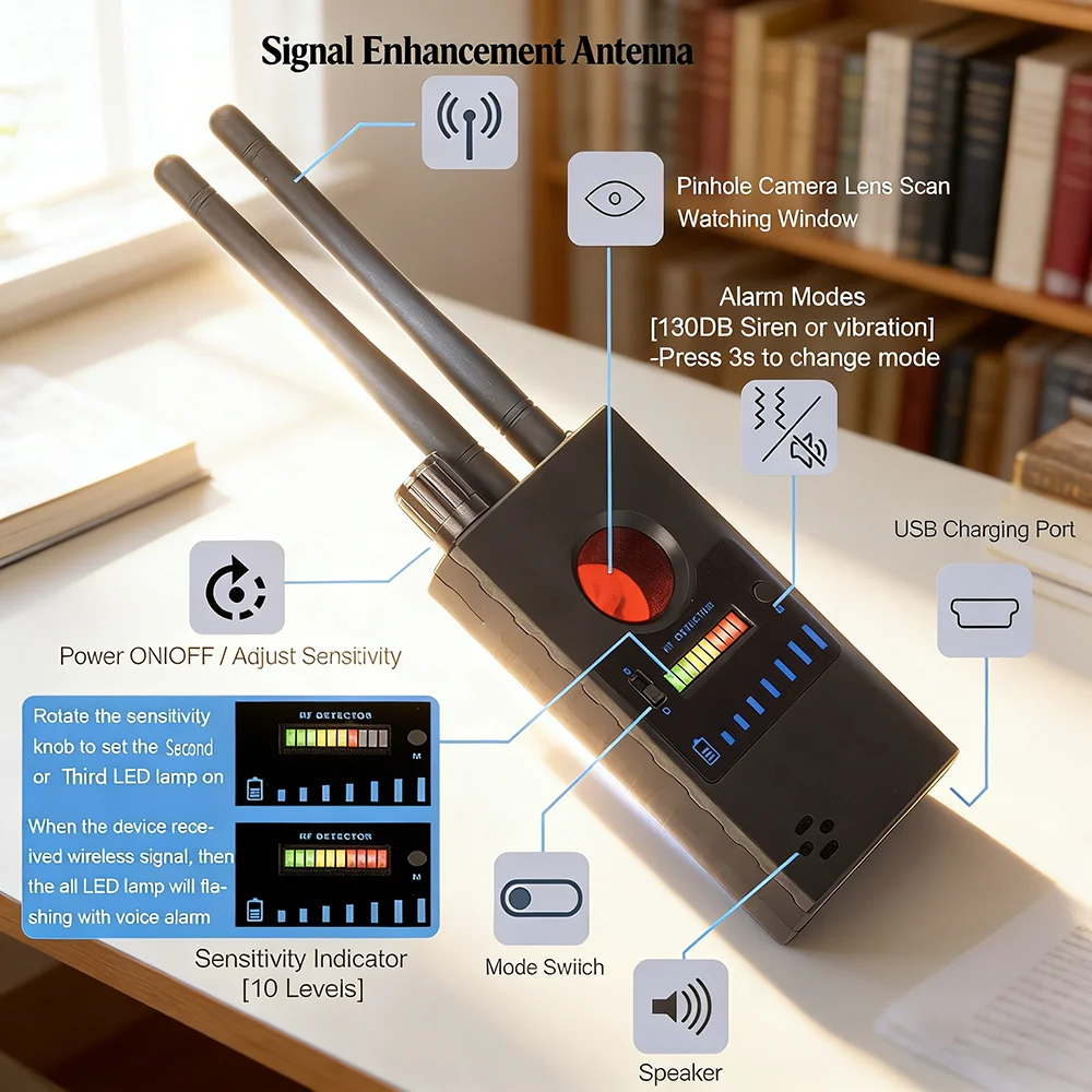 G328 Multi-function Anti-spy Hidden Camera Detector GSM Audio Bug Finder Wireless RF Signal GPS Tracker Lens Detect Scanner G528