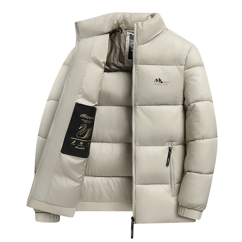 2025 invierno nuevos hombres de alta calidad cara brillante abrigo de algodón abrigo de algodón cuello alto cremallera gruesa abrigo de algodón