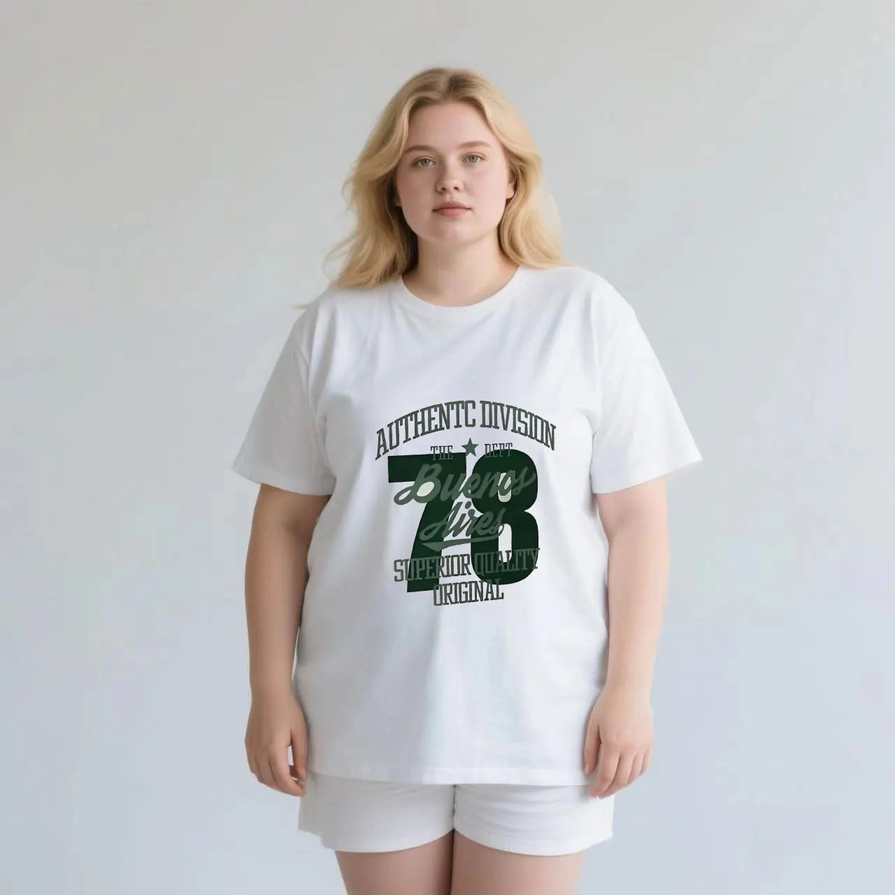 

English+Large Number 78 Print plus size Ladies' casual short sleeved T-shirt white