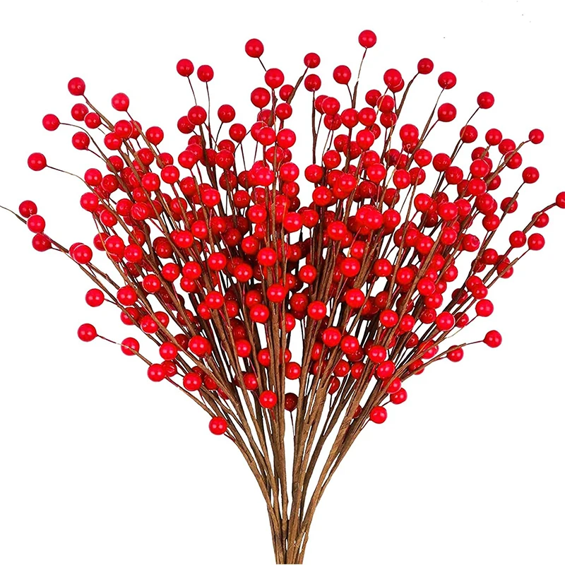 33cm Artificial Red Berry Bouquet Christmas Decora Fake Plant for Home Decor Xmas Tree Navidad New Year 2024 Ornaments Accessory