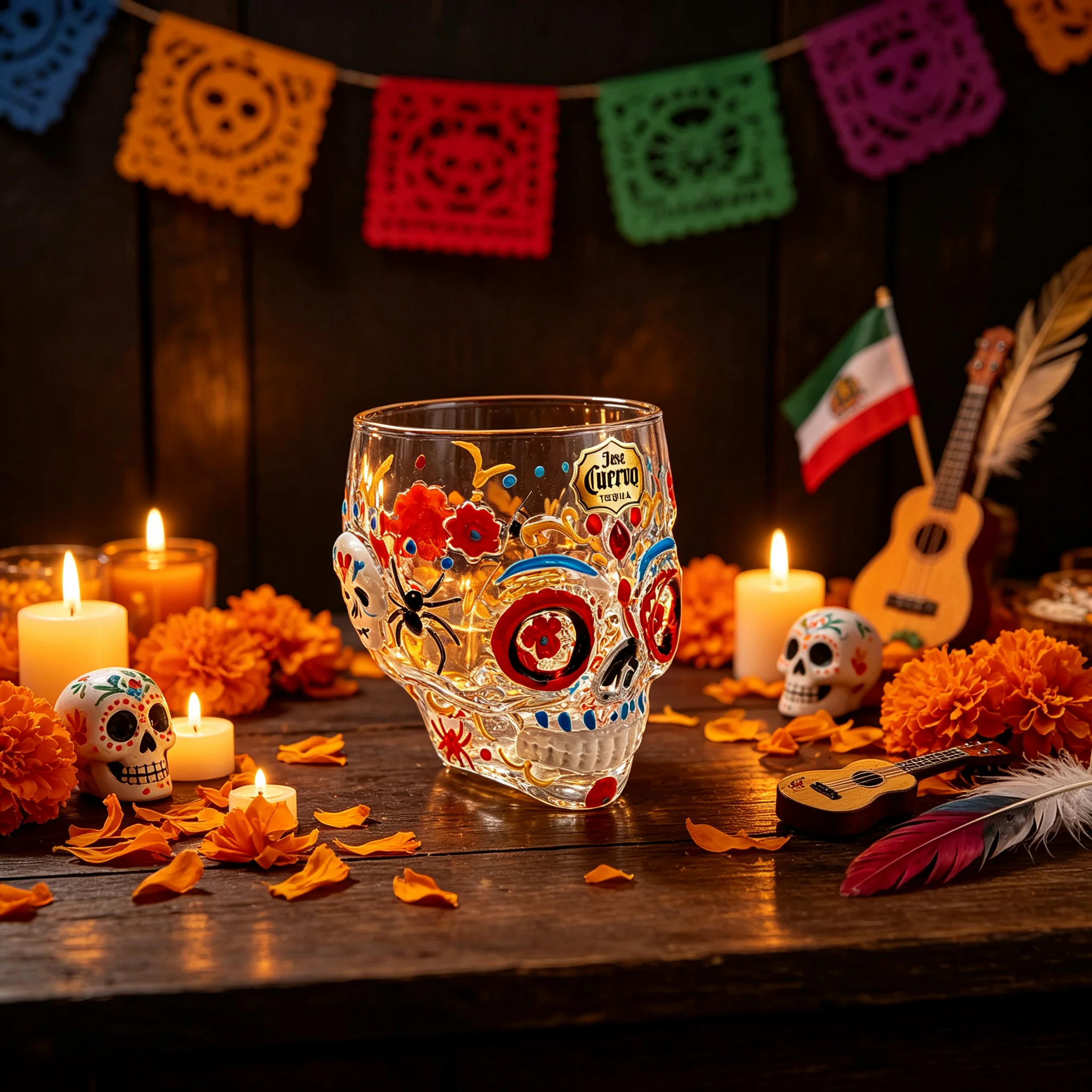 Mexican Day of The Dead Sugar Skull Whiskey Glass Hand Painted Skull Glass Cup Colorful Whiskey Tumbler Day of the Dead Style