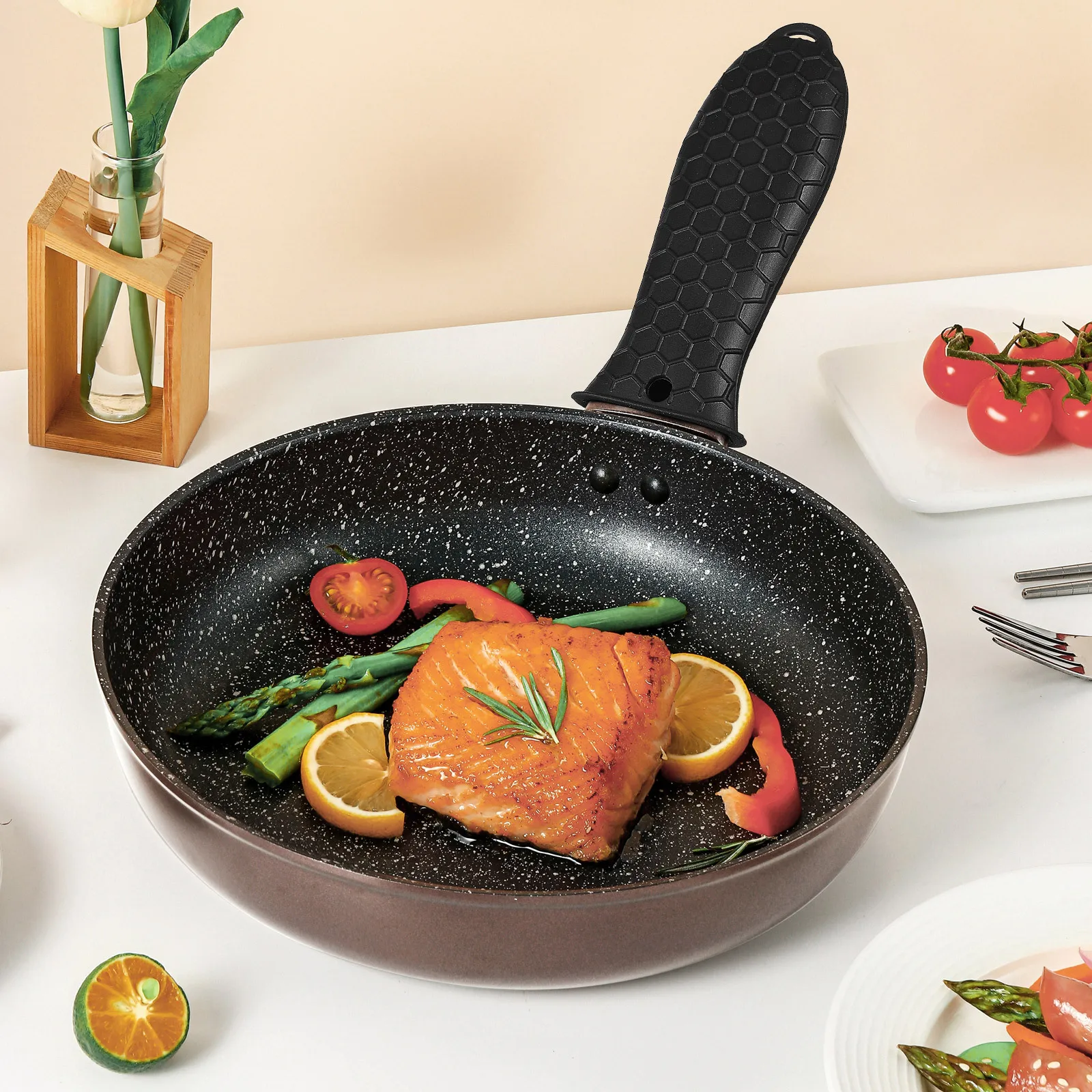 

1 set 1 Set Silicone Pot Handle Covers Heat Resistant Non Slip For Cookware Cast Iron Skillet Sleeve Easy Remove Durable Kitchen