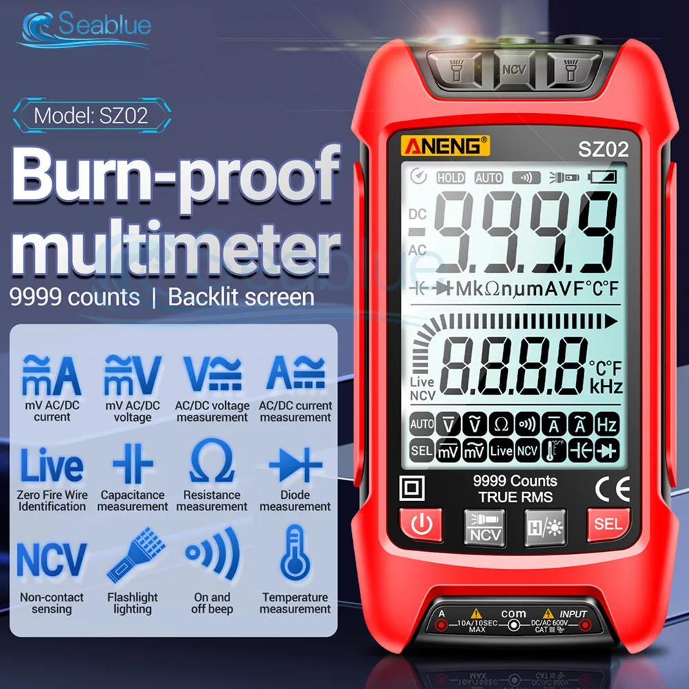 SZ01 SZ02 Auto Digital Display Multimeter Intelligent Anti-burning Universal Meter Electrician Maintenance Instrument Transistor