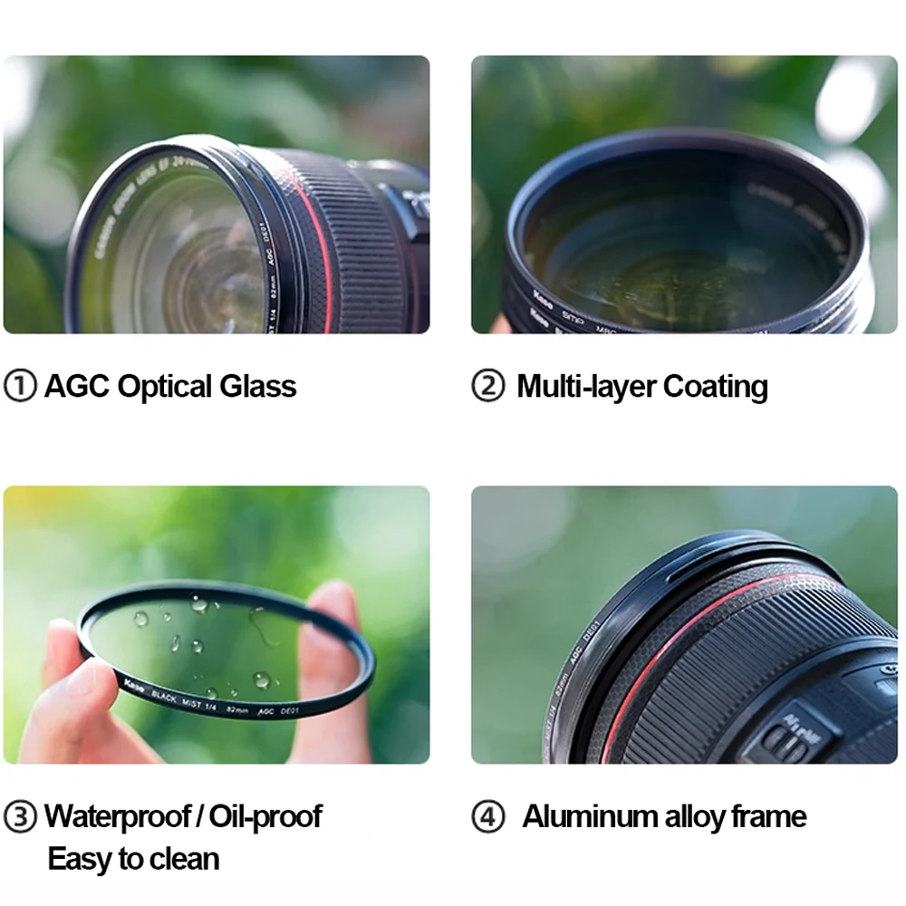 Kase 40.5mm-86mm AGC Black Mist 1/4 Diffusion Camera Filter Mist Cinematic Effect Filter for Video/Vlog/Portrait Photography