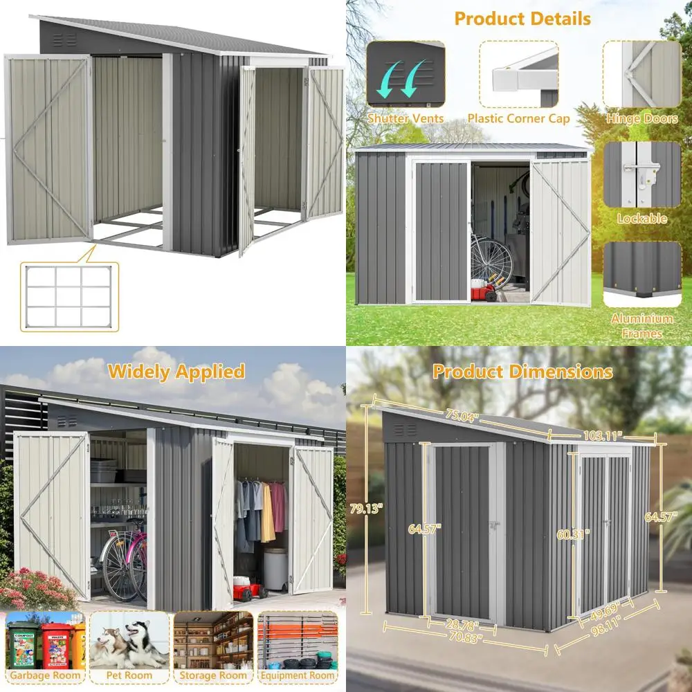 

Большой металлический навес для наружного хранения — 6x8 футов с напольной рамой, идеально подходит для инструментов и газонокосилок, с двумя запираемыми дверцами для Gar