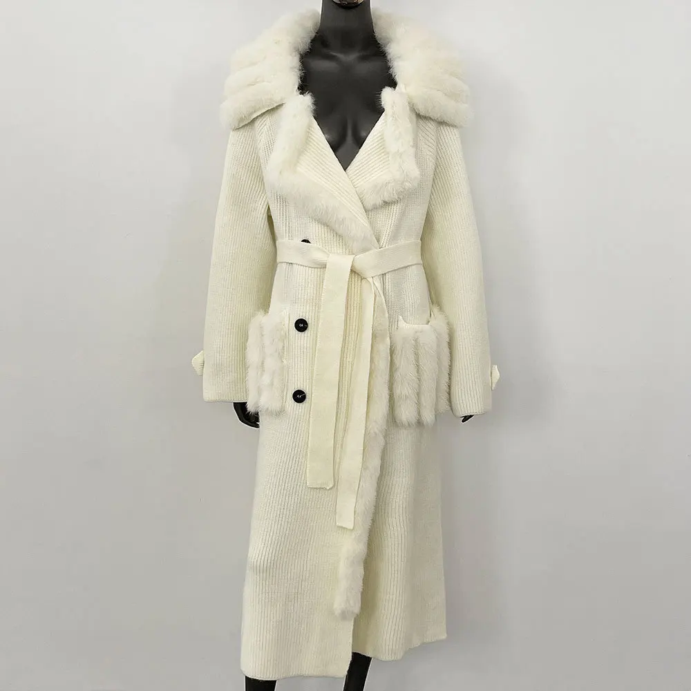 Cappotto lungo da donna in pelliccia di volpe invernale personalizzato maglione da donna morbido colletto di volpe giacca alla moda elegante trench capispalla