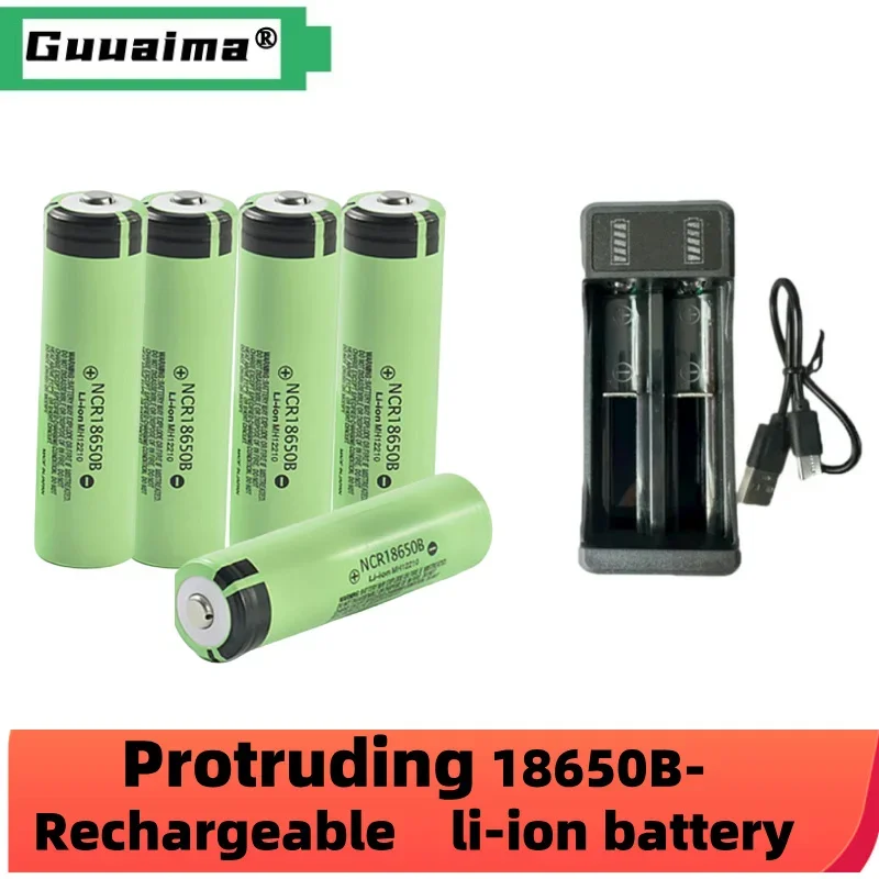 

2024 protruding 18650 lithium battery NCR18650B 3.7V 3400mAh 34B+ USB charger,18650 cell flashlight batteries