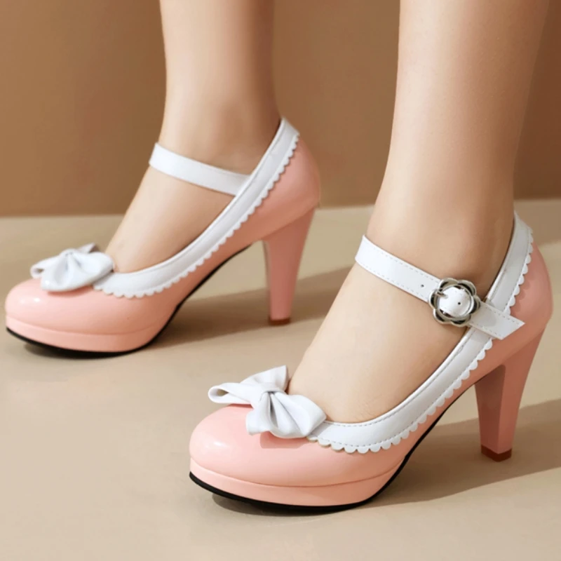 Strap Women High Heels Pumps Lolita Shoes Big Size 48 Fashion Red Green White Elegant Heeled Wedding Dress Dance Shoes Lady