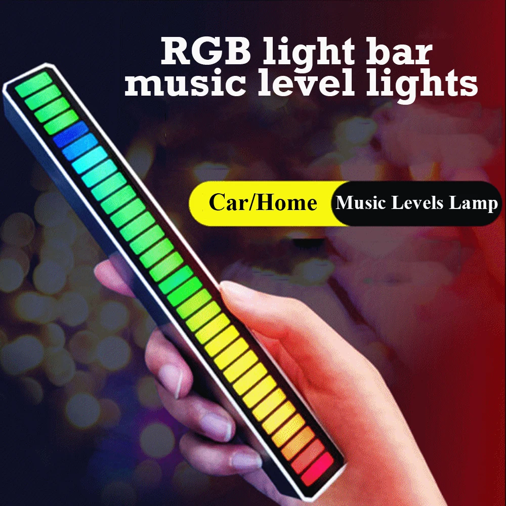 RGB Activated Music Rhythm Lamp Bar Sound Control LED Ambient USB Lights USB Rechargeable Colorful Ambient Light