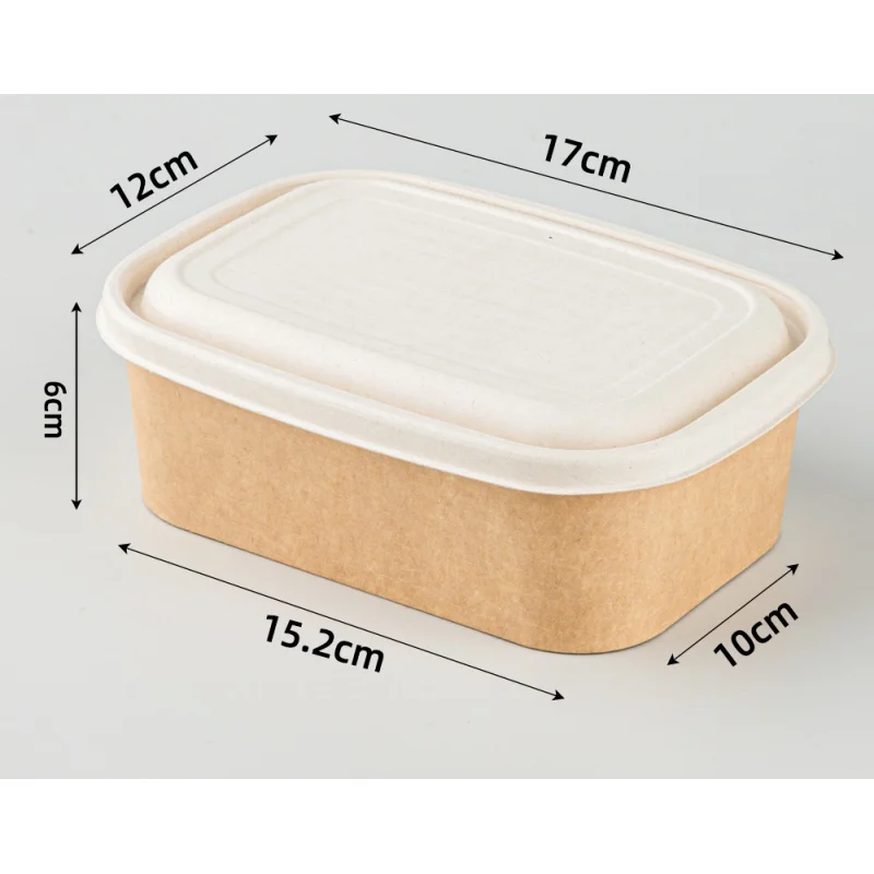 Récipients rectangulaires personnalisés pour aliments au poulet, bols à soupe, bols en papier kraft avec couvercles, produit 500ml, 650ml, 750ml, 1000ml