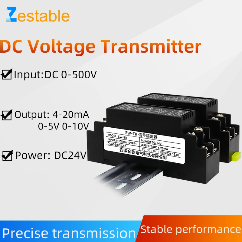 DC Voltage Transmitter 0-500V to 0-10V 4-20mA 0-5V Signal Isolator Signal Converter to PLC