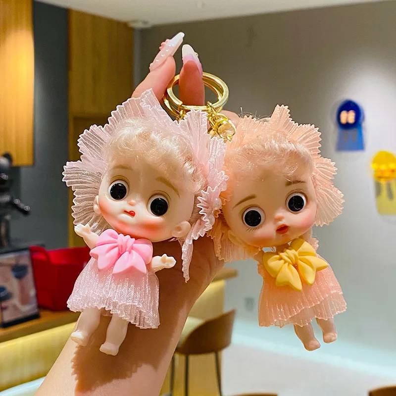 Cartoon Kawaii Bow Hair Ties Girl Princess Doll Keychain Charm Creative Cute Children Play House Toys Children's Birthday Gift