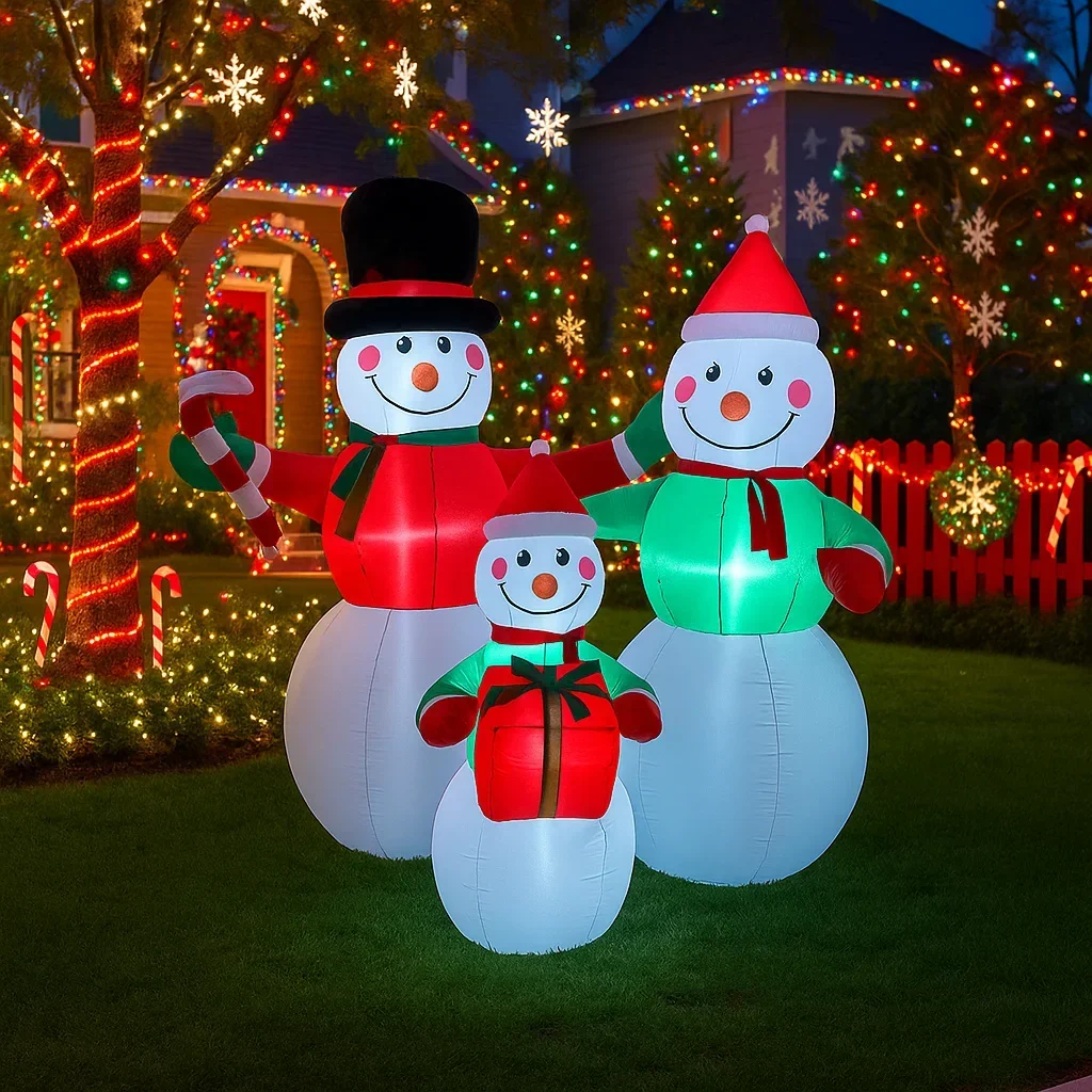 6FT Kerstversiering Opblaasbare Sneeuwpop Familie Outdoor Speelgoed Huis Tuin Ornamenten Met LED Verlichting Kerst Gloeiende Party Decor