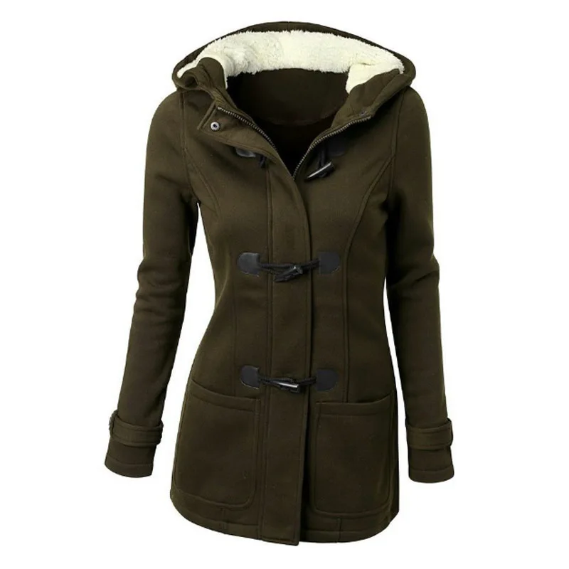 Best Selling Amazon Hooded Classic Cow Horn Button Jacket Cotton Coat Autumn/Winter Parkas Fashion Outerwear