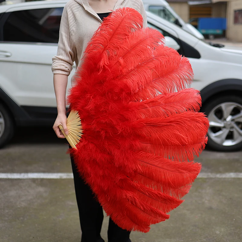 High Quality Natural Big Ostrich Feather Fan Red Wedding Dance Party Alloween Performance Turkey Feather Accessories Stage props