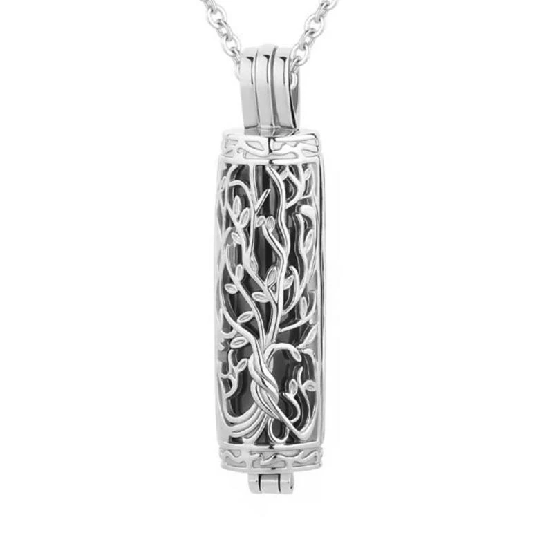 J0MC Elegant Pet Locket Necklace for Women Man Carved Tree Locket for Ashes/Hair