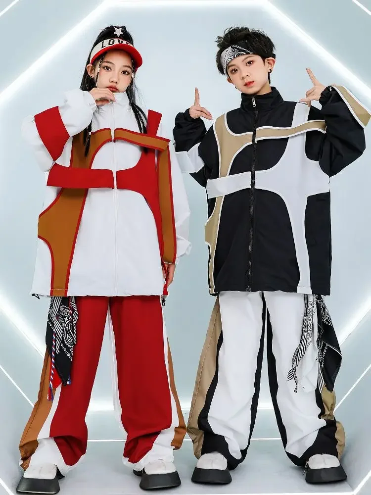 Boy Streetwear Hip Hop Loose Sport Jacket Pant Suit for Girl Kids Stage Fashion Show Coat Trousers Set Tracksuits