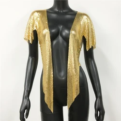 Women Sexy Metal Sequins Tops Summer Glitter Beach Bikini Cardigan Cover Up Night Club Party Rave Festival Loose Coat