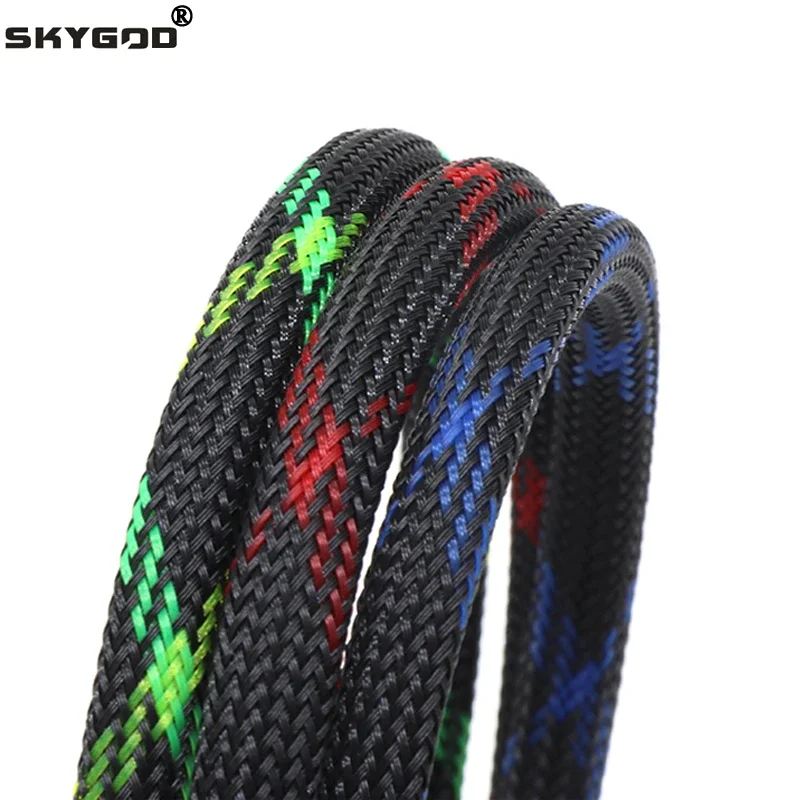 

1/5/10M Black+Blue/Red/UV Green+Yellow Tight High Density PET Braided Sleeve 3 - 30mm Insulated Line Cable Protection Expandable