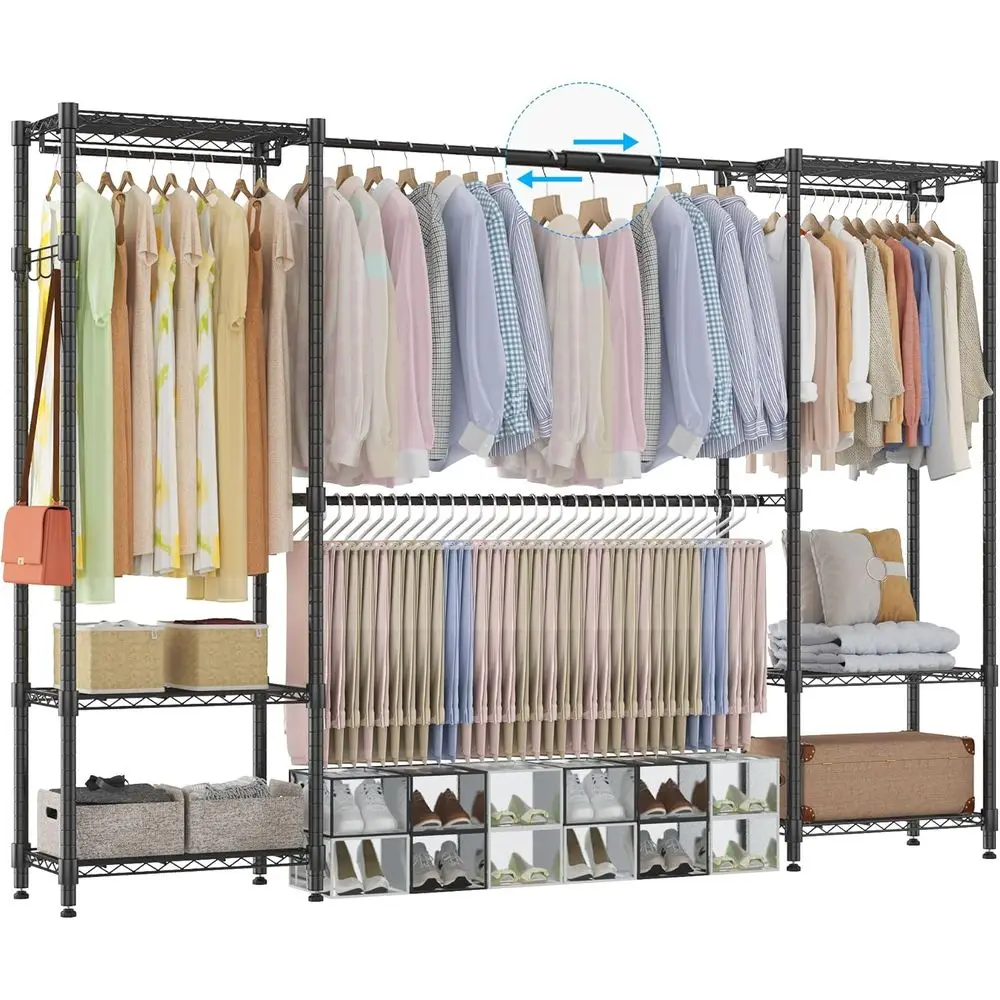 

Sturdy Metal Clothing Rack with Adjustable Hanging Bars, Freestanding Wire Shelf Closet Organizer, Black