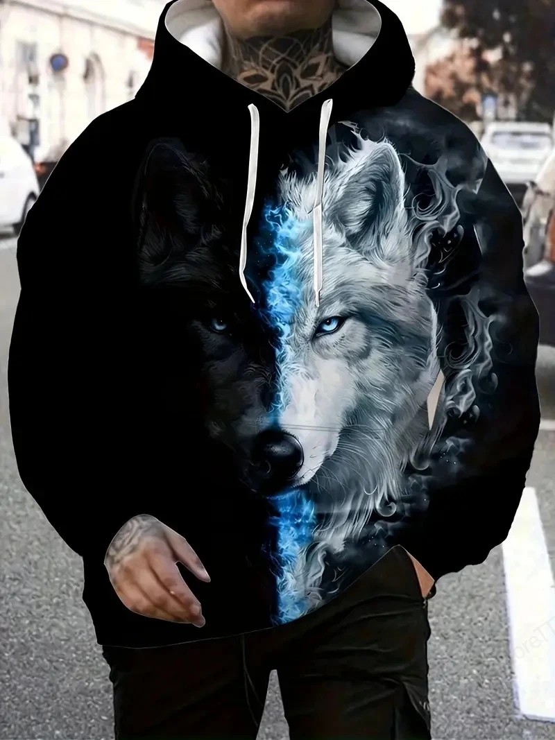 الحيوان الذئب ثلاثية الأبعاد طباعة هوديي الرجال النساء موضة عادية كم طويل في الهواء الطلق الشارع هوديي البلوز ملابس رياضية غير رسمية الرجال الملابس