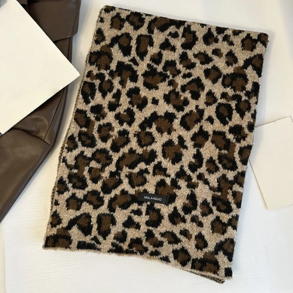 

Fashion Lightweight Leopard Print Scarf Cashmere Blend Korean Style Imitation Wool Scarf Warm Windproof Winter Shawl Gift
