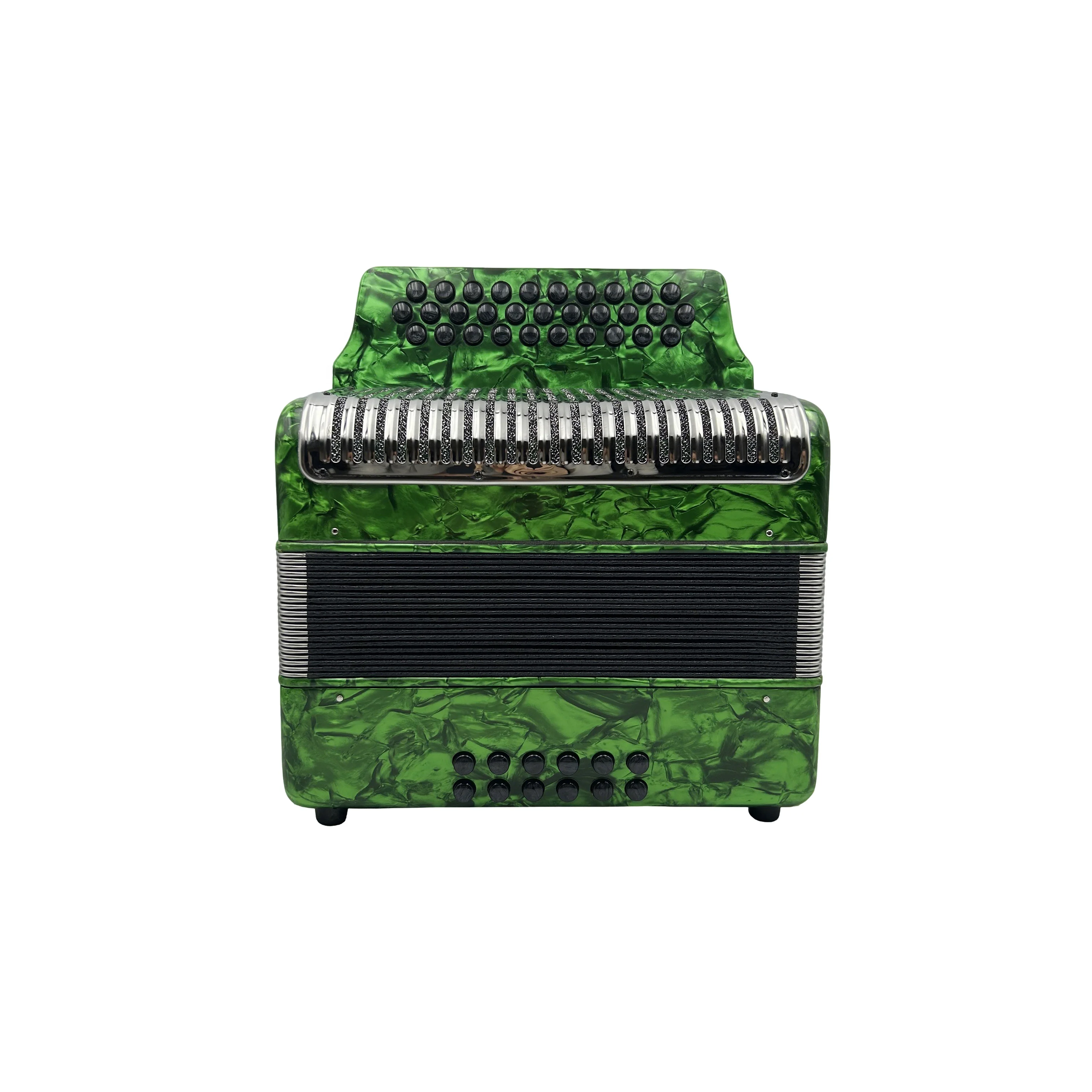 

Green Celluloid Stainless Steel Grill Accordion Instrument JB3112C Diatonic With 31 Buttons And 12 Bass