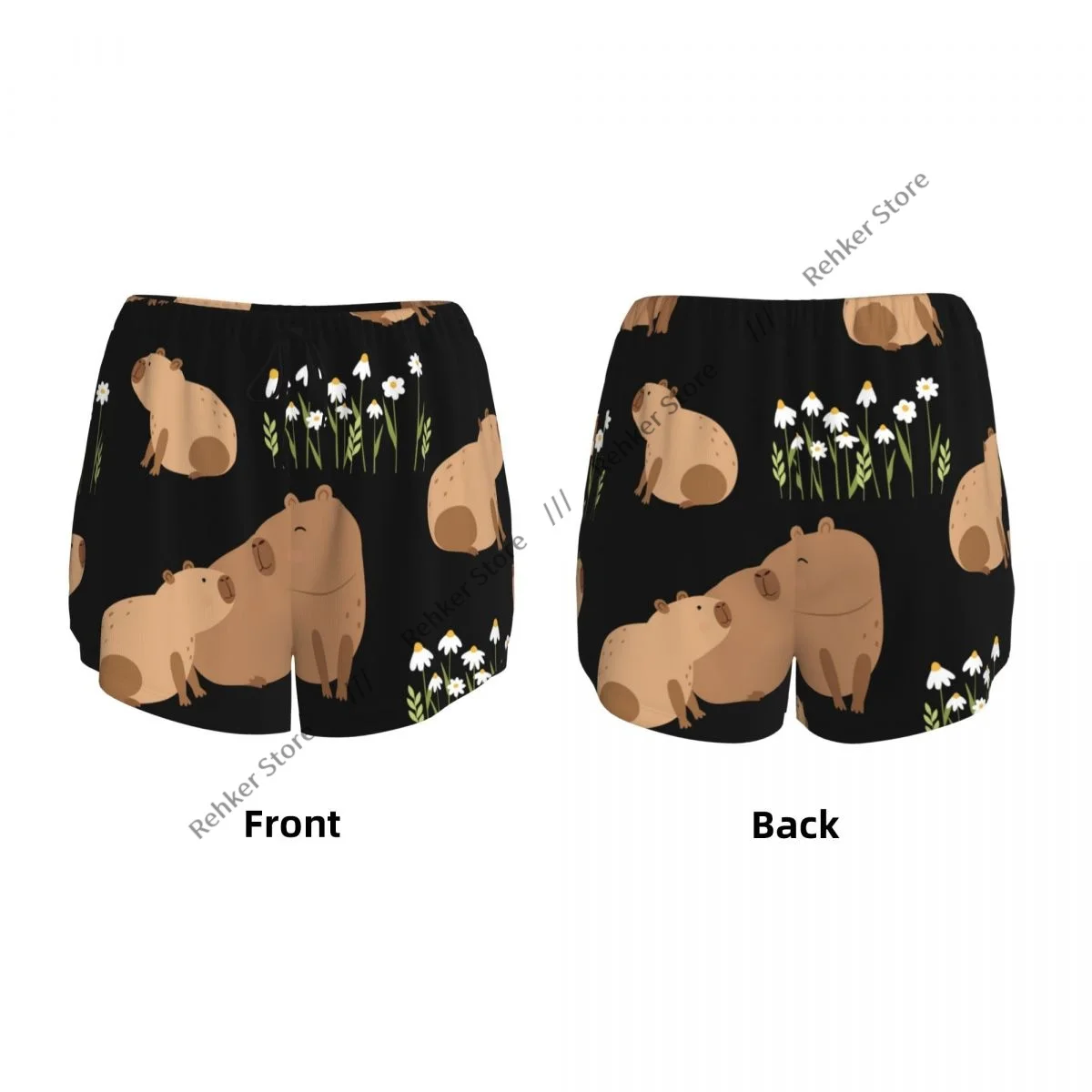 Pantaloncini sportivi da donna ad asciugatura rapida a doppio strato con motivo capibara per il tempo libero all'aperto, corsa, fitness, allenamento, sport