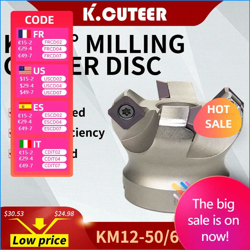 

Milling Cutter Head KM12-50 63 80 100mm 45Degree Cutting Adapter Carbide Insert SEKT1204 CNC Lathe Machine Face Milling Cutter
