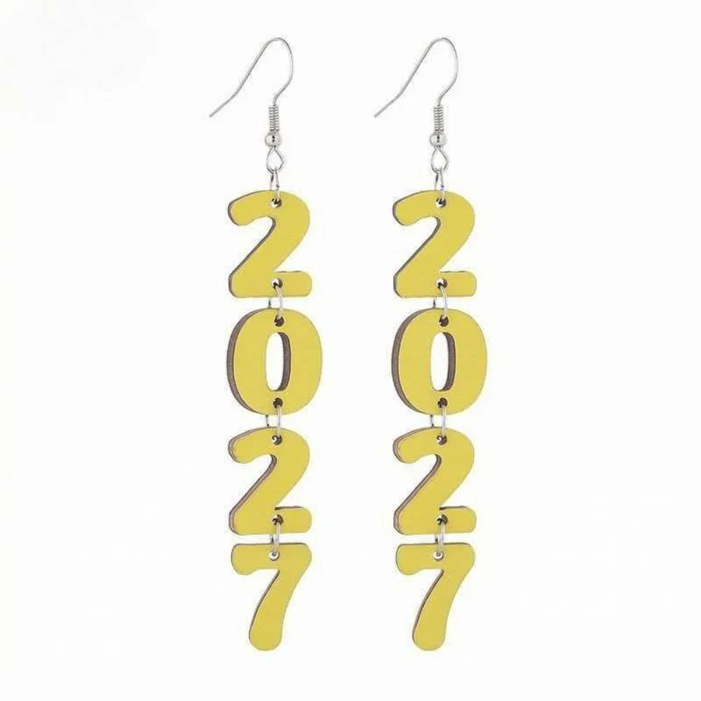 Fashion 2027 Digital Earrings Welcome a New Beginning Bohemian Style Happy New Year Earrings Elegant Long Drop Stud Earrings