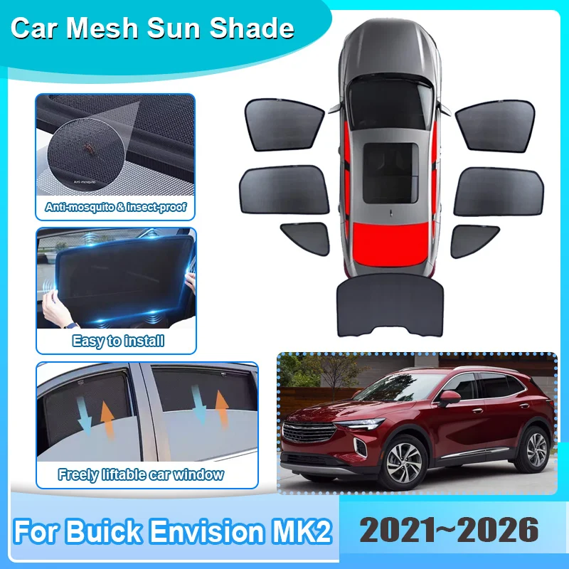 Car Window Sunshade For Buick Envision MK2 2021-2026 Visor Mesh Anti-UV Heat Insulation Windshield Frame Curtain Car Accessories