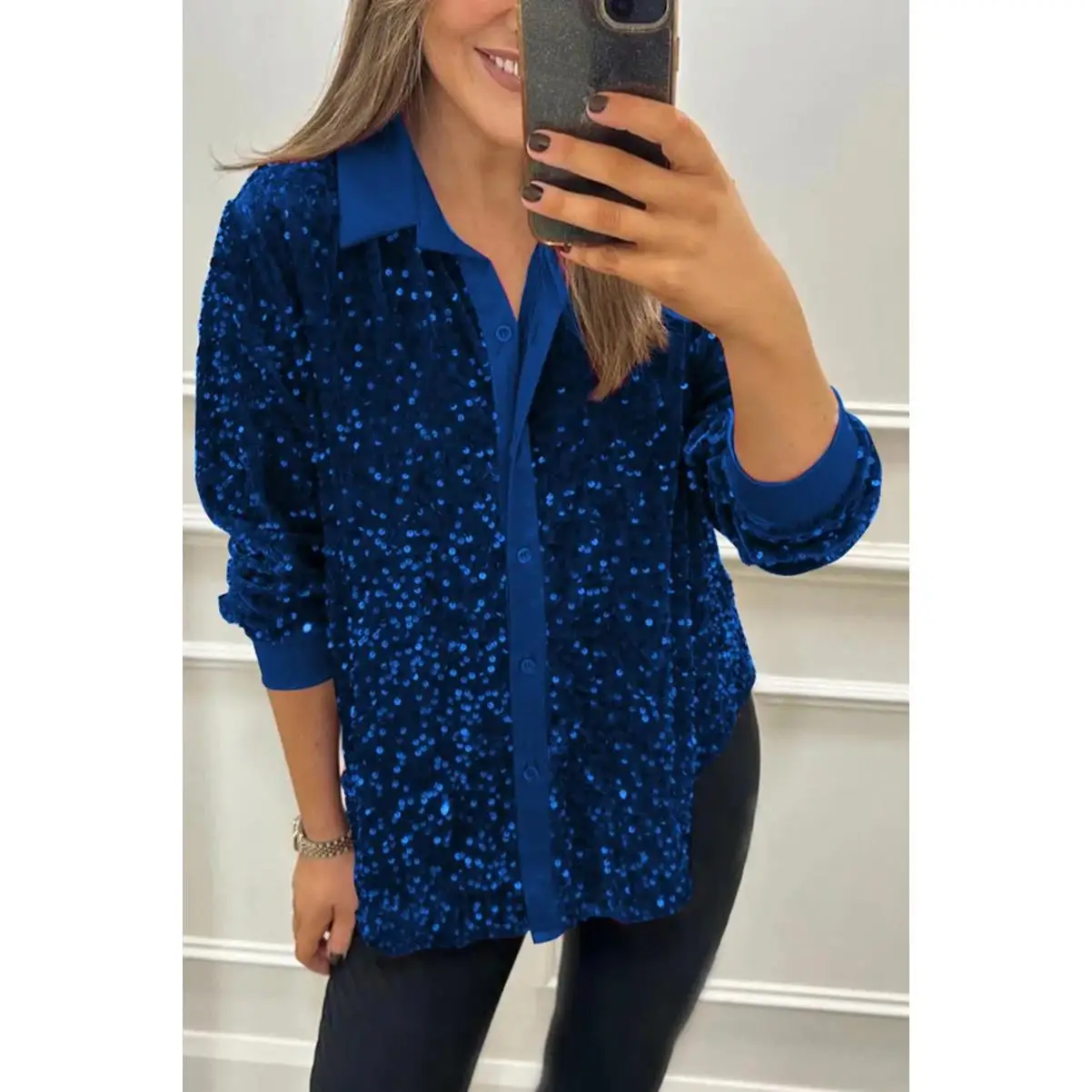 Gola feminina longa sve lantejoulas irt top brilhante poliéster casual sle ajuste regular Longevi cor pura