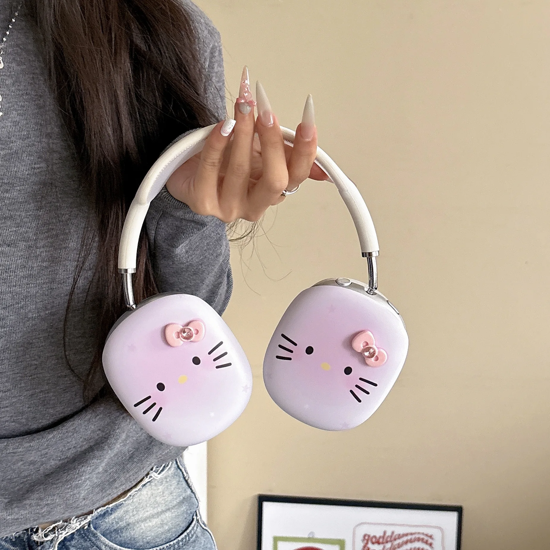 미니소 입체 리본 고양이 보호 커버 애플 헤드 장착형 이어 모자 이어 컵 이어폰 케이스