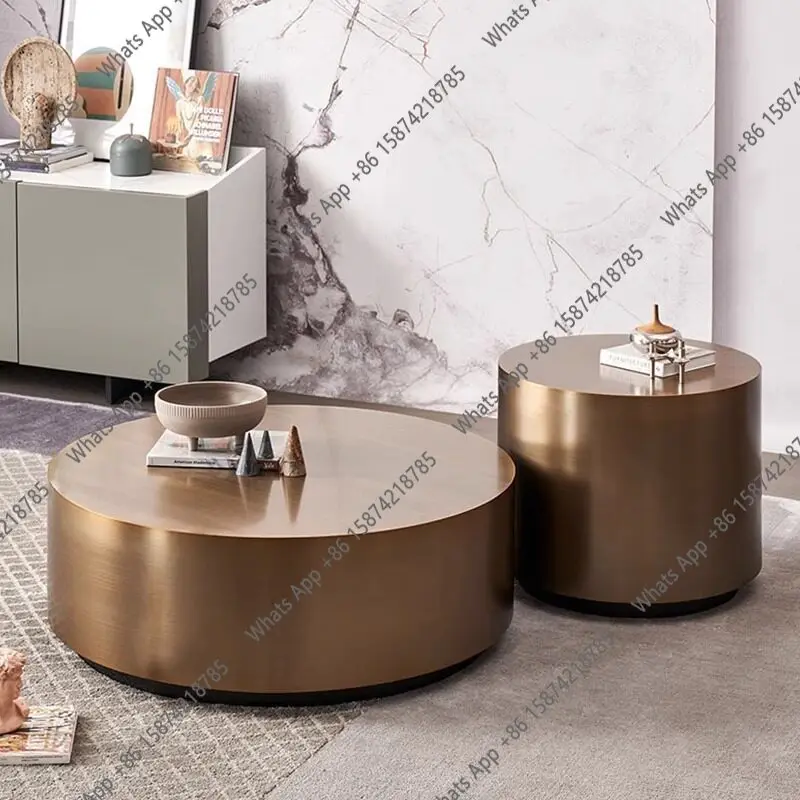 Foshan new Italian minimalist round stainless steel coffee table combination designer home living room art simple