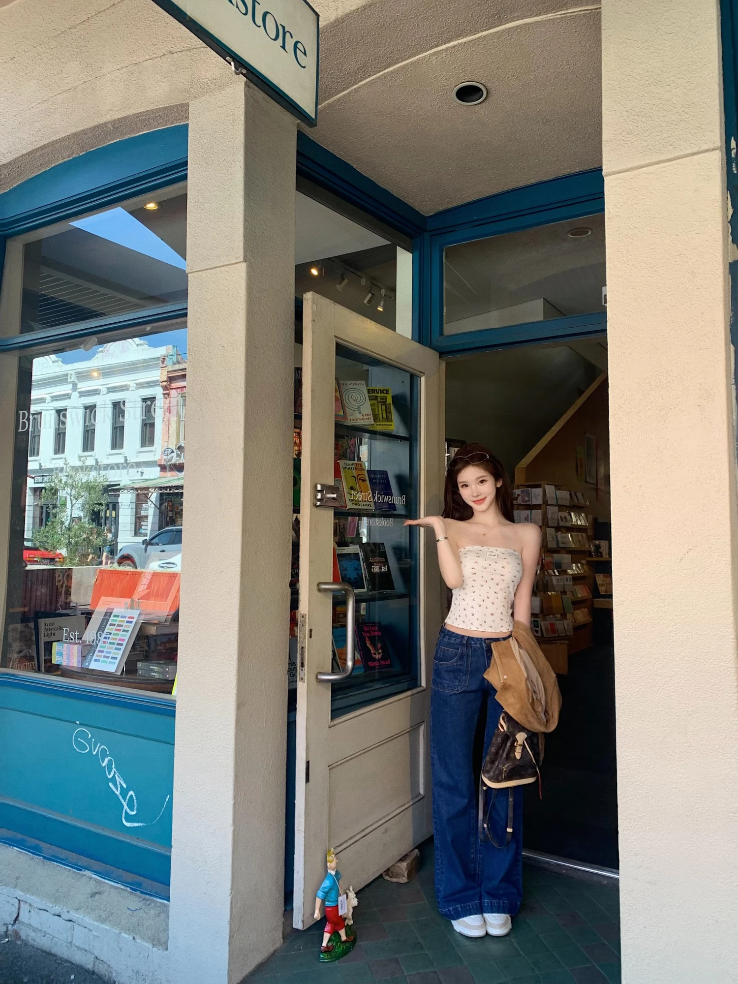 

JMOP Vintage Store Waed Deep Blue Denim Jeans Women's Spring Summer Loose Lazy Long Pants Low Waist Straight Leg Jeans