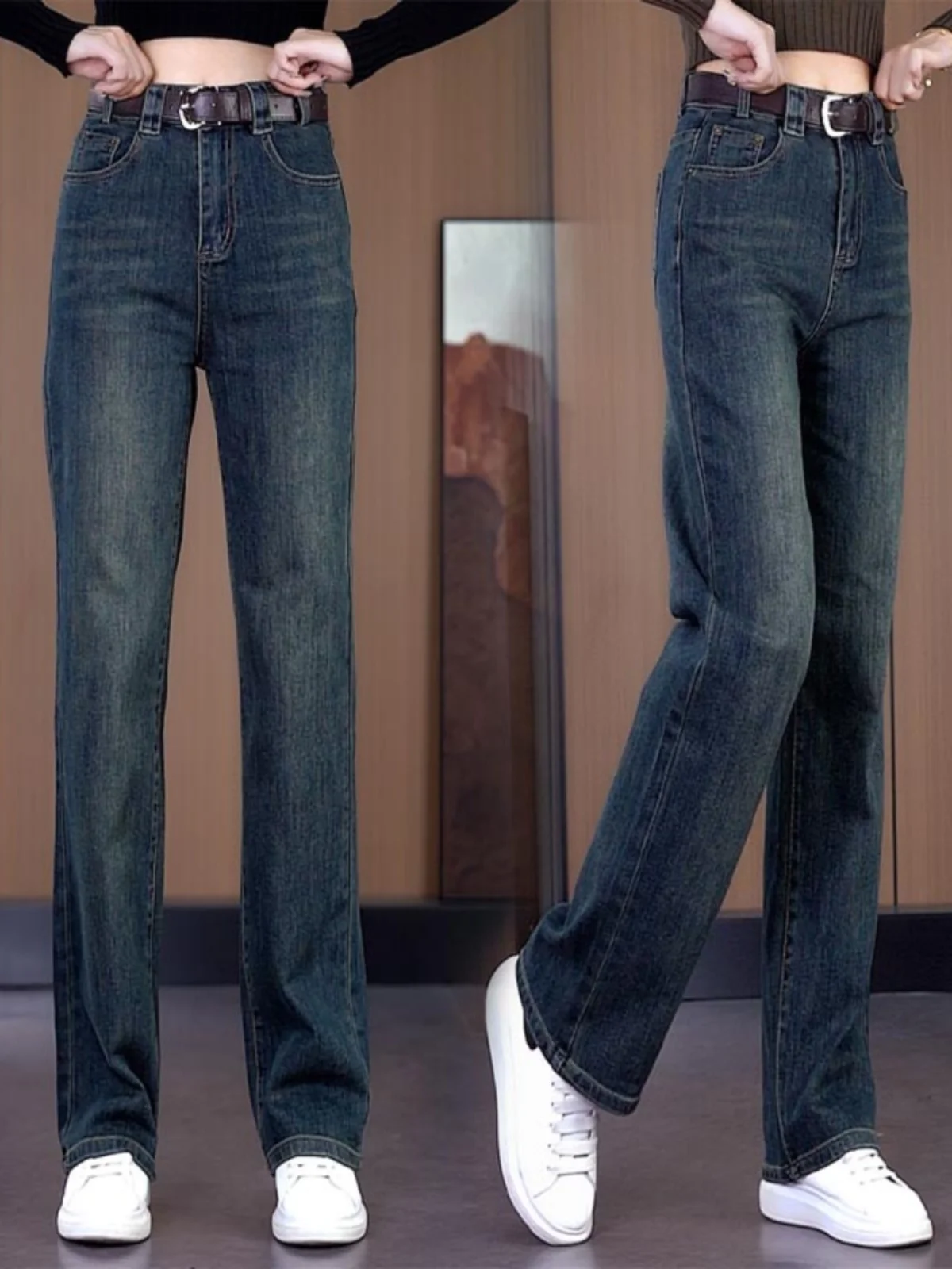 

Свободные повседневные прямые джинсы, женские осенне-зимние новые утягивающие зауженные широкие брюки больших размеров, длинные брюки с высокой талией