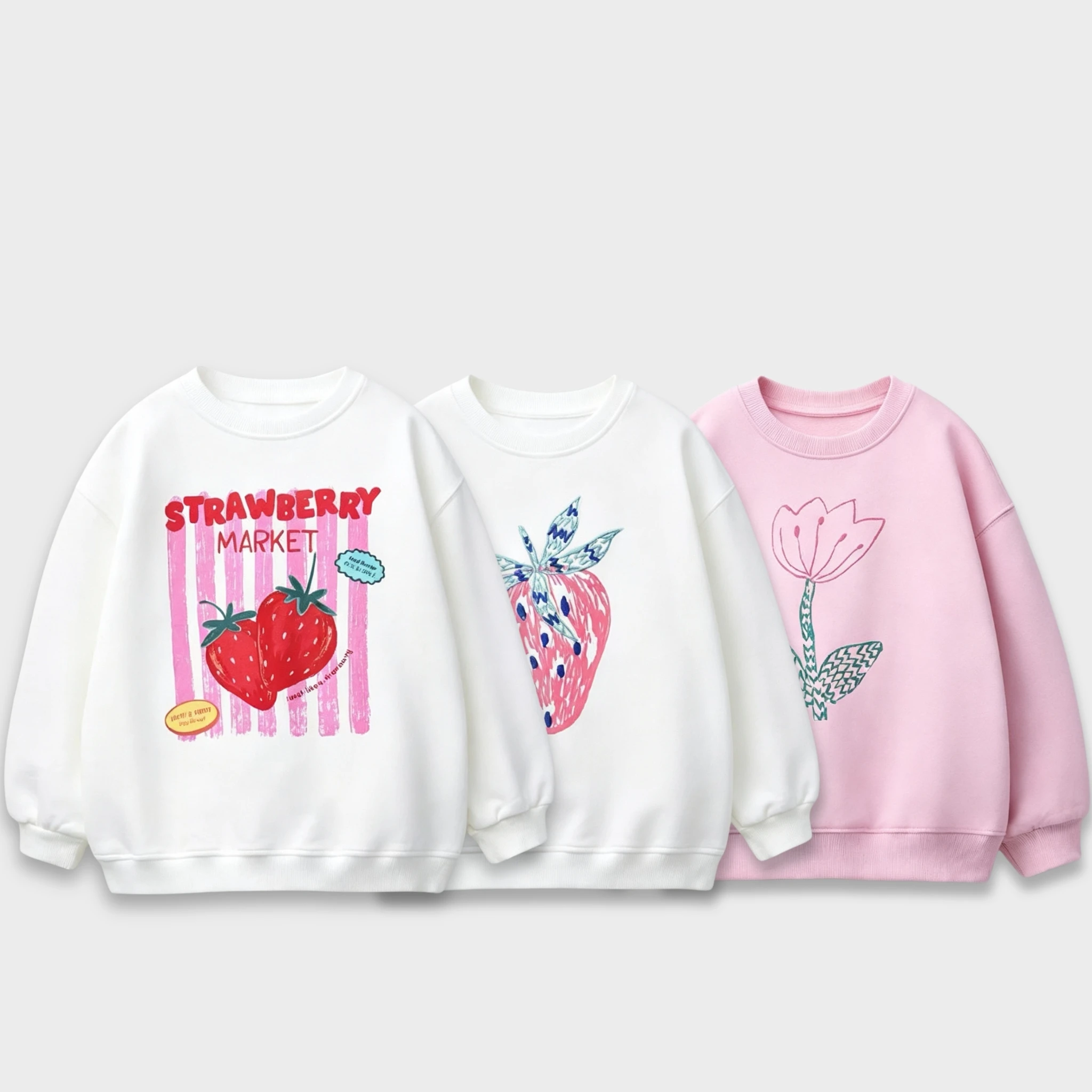 Baby Clothing Knitting Patterns - イチゴ柄女の赤ちゃんスウェットトップス長袖春秋服ルーズカジュアルキッズパーカークルーネック0-6歳