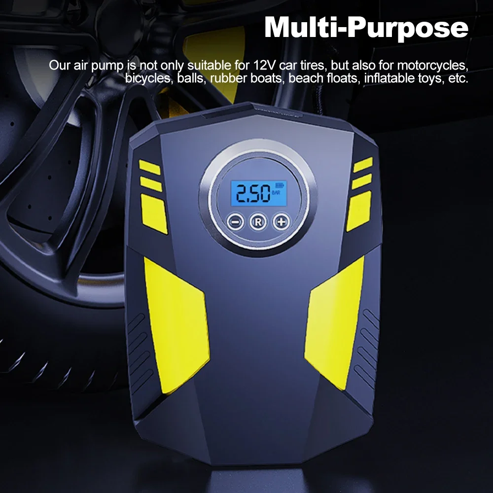 12 فولت سيارة مضخة هواء كهربائية منفاخ لإطارات السيارة ضاغط هواء محمول قابلة للشحن بالطاقة مضخة الإطارات مع 3 فوهات مع مصباح ليد