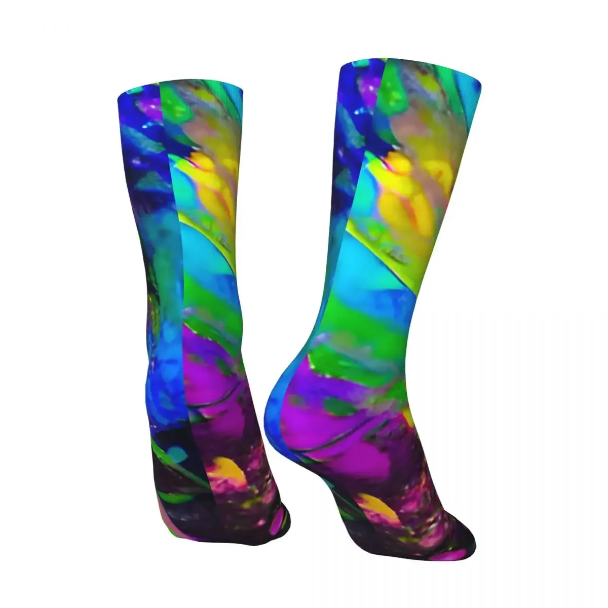 Retro Cosmic Dream - Ethereal Neon Patterns Men's compression Socks Unisex Harajuku Pattern Printed Novelty Crew Sock